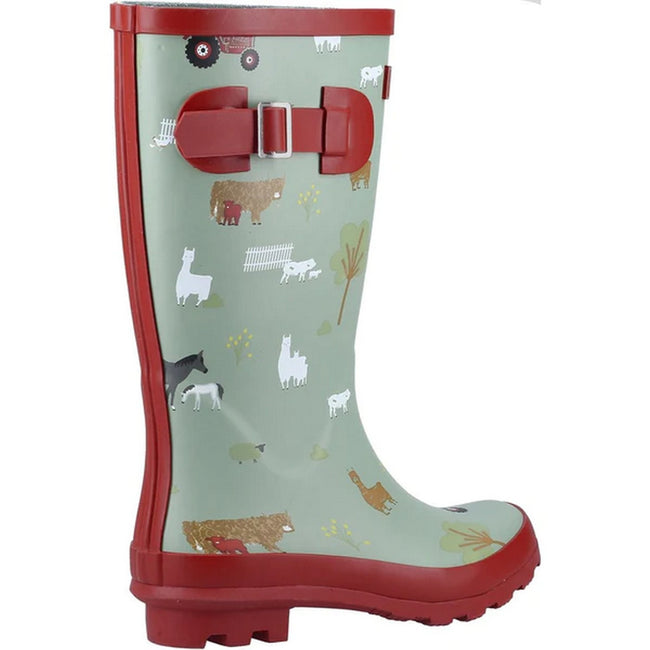 Khaki Green-Red - Back - Cotswold Childrens-Kids Farmyard Galoshes