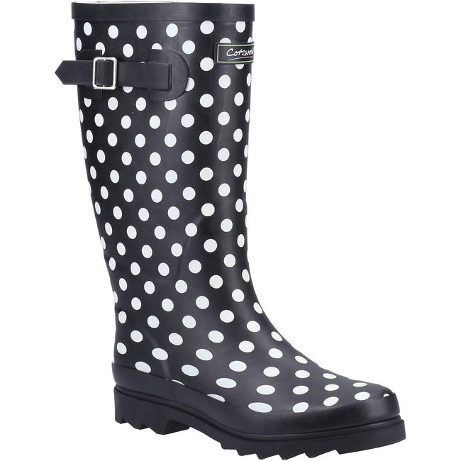 Black-White - Front - Cotswold Womens-Ladies Dotted Galoshes