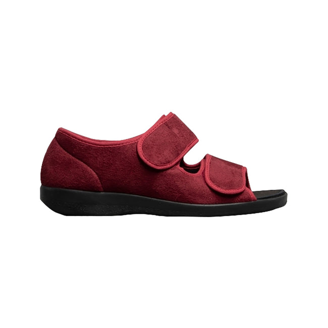 Burgundy - Back - GBS Brompton Touch Fastening Open Toe Slipper - Unisex Slippers