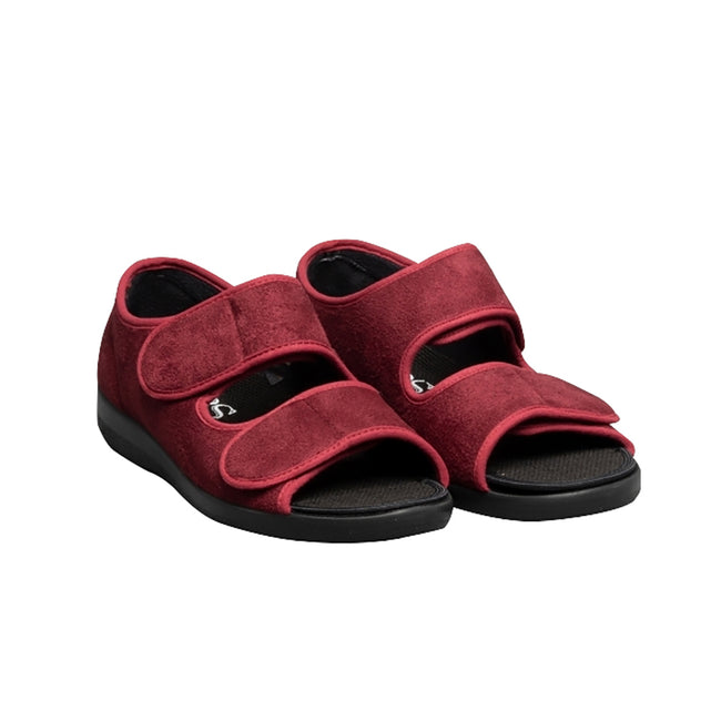 Burgundy - Side - GBS Brompton Touch Fastening Open Toe Slipper - Unisex Slippers