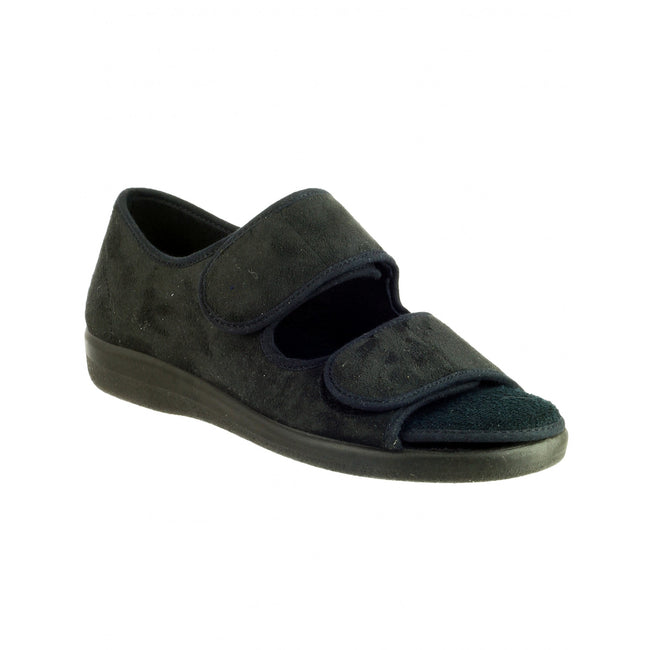 Black - Front - GBS Brompton Touch Fastening Open Toe Slipper - Unisex Slippers