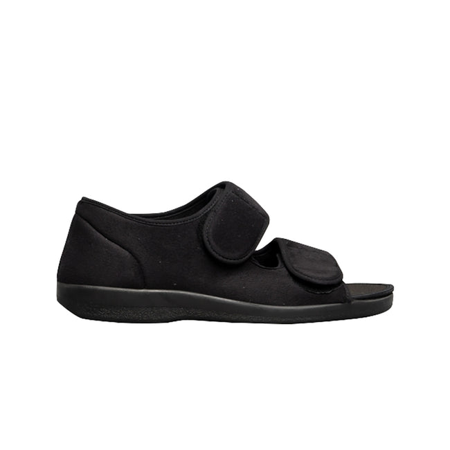 Black - Side - GBS Brompton Touch Fastening Open Toe Slipper - Unisex Slippers