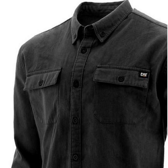 Black - Back - Caterpillar Mens Button Up Long Sleeve Shirt