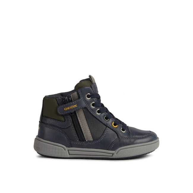 Navy-Khaki - Back - Geox Boys Poseido Leather Sneakers