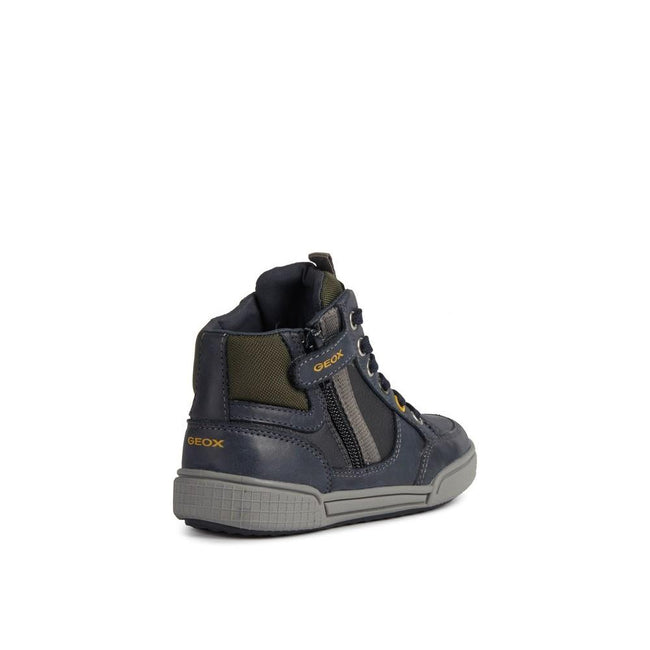 Navy-Khaki - Side - Geox Boys Poseido Leather Sneakers