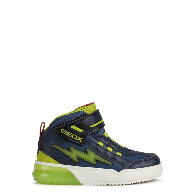 Navy-Lime - Back - Geox Boys Grayjay Leather Lined Sneakers