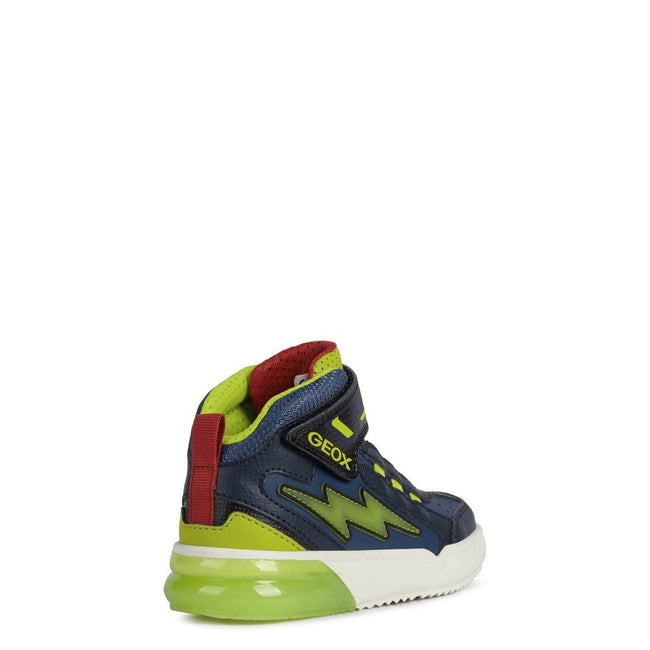 Navy-Lime - Side - Geox Boys Grayjay Leather Lined Sneakers