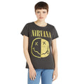 Charcoal - Front - Amplified Womens-Ladies Nirvana Logo T-Shirt