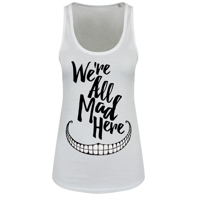 White - Front - Grindstore Womens-Ladies We`re All Mad Here Floaty Tank