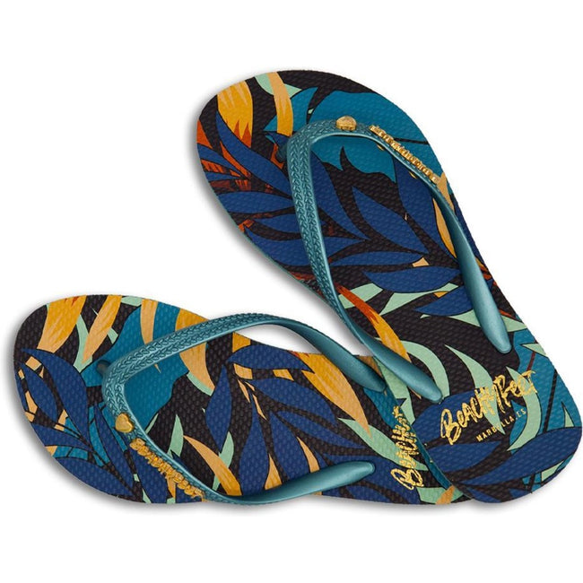 Blue-Orange-Black - Side - BeachyFeet Womens-Ladies Flip Flops
