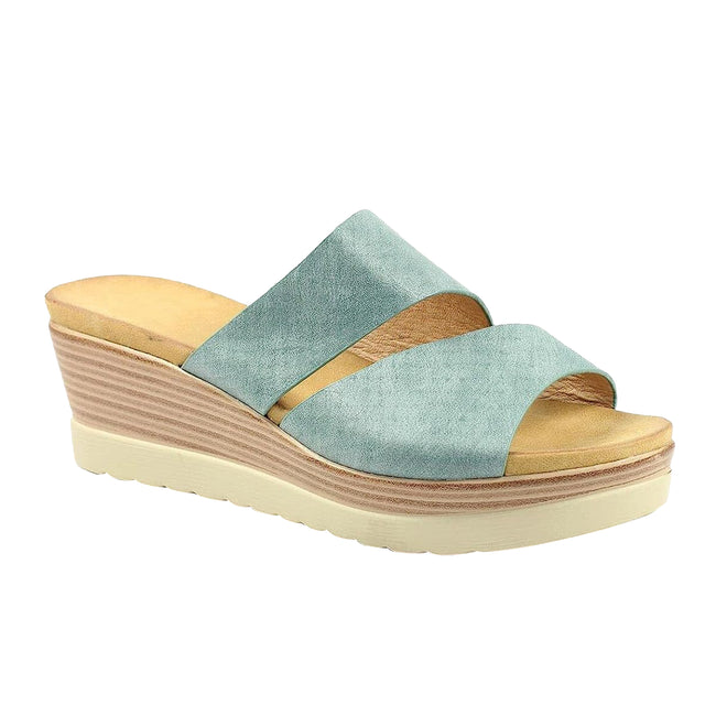 Blue - Front - Lunar Womens-Ladies Mandy Wedge Sandals