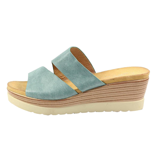 Blue - Back - Lunar Womens-Ladies Mandy Wedge Sandals