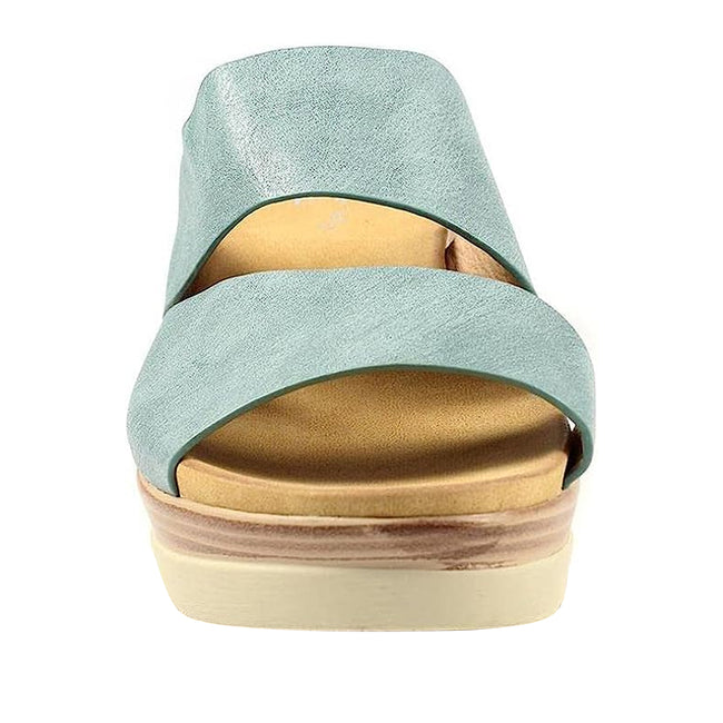 Blue - Side - Lunar Womens-Ladies Mandy Wedge Sandals