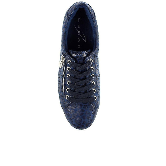 Blue - Side - Lunar Womens-Ladies Charm Leopard Print Sneakers