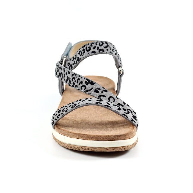 Gray - Pack Shot - Lunar Womens-Ladies Dendron Leopard Print Sandals