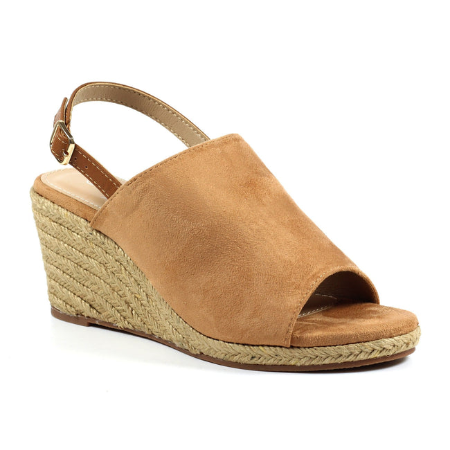 Camel - Front - Lunar Womens-Ladies Embleton Suede Wedge