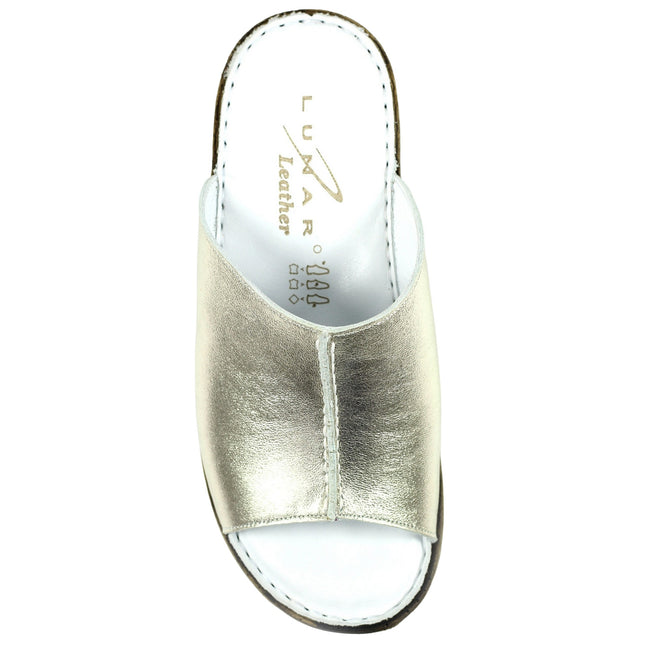 Gold - Pack Shot - Lunar Womens-Ladies Magnet Leather Sliders