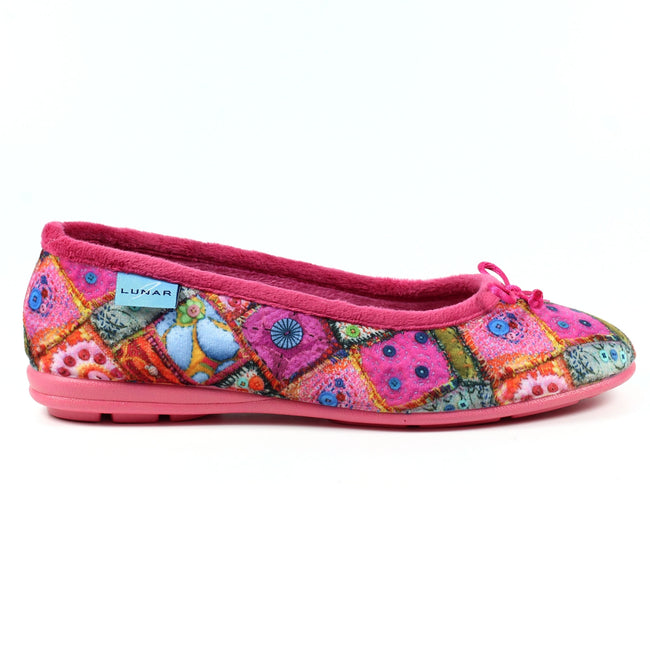 Pink - Side - Lunar Womens-Ladies Sangria Patchwork Slippers