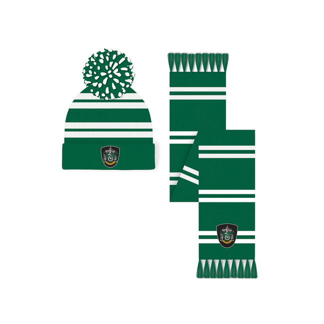 Green - Front - Harry Potter Slytherin Hat And Scarf Set
