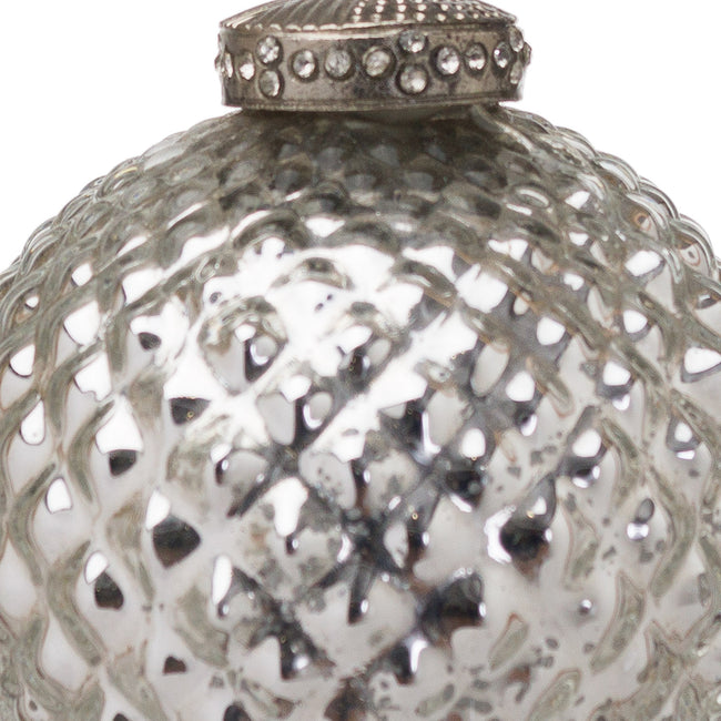Silver - Back - The Noel Collection Glass Patterned Christmas Bauble