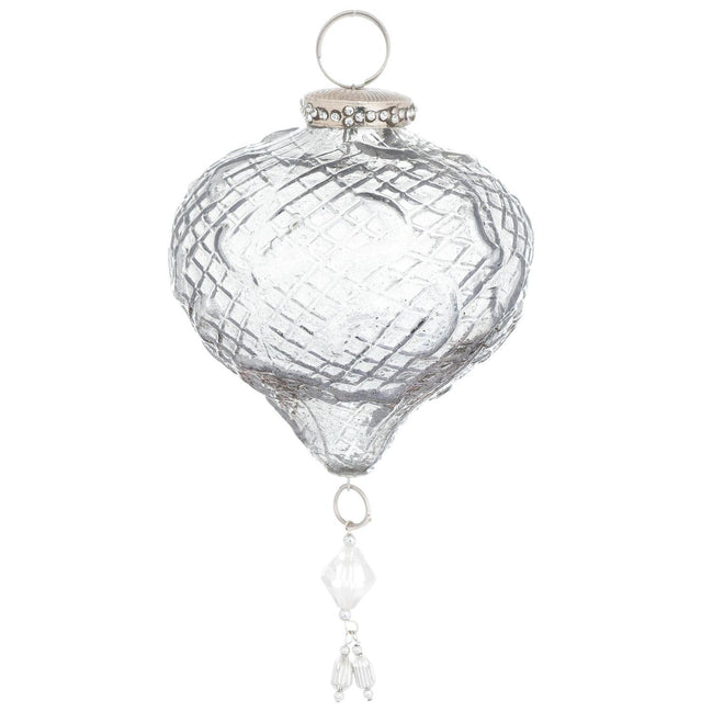 Silver - Front - The Noel Collection Teardrop Christmas Bauble