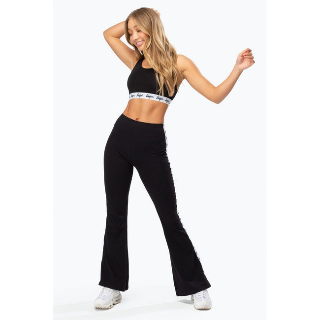 Black - Front - Hype Womens-Ladies Tape Flared Pants
