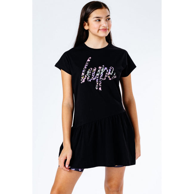 Black - Pack Shot - Hype Girls Chic Animal Script Dress