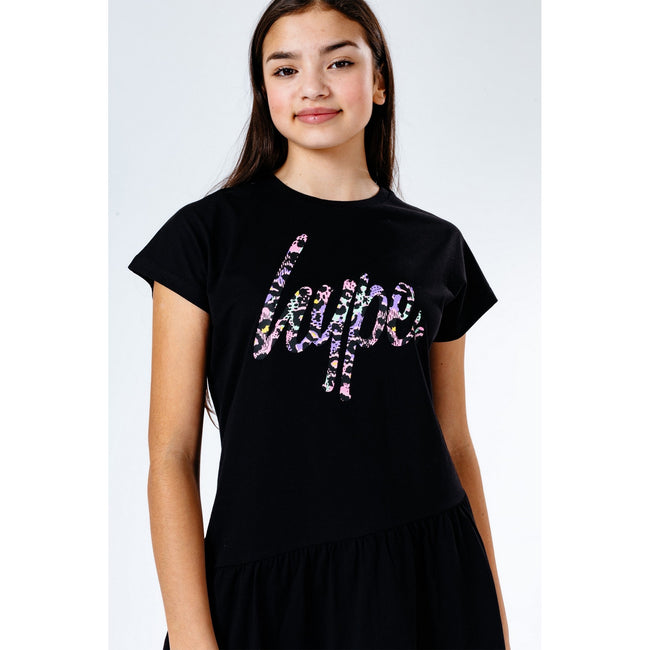 Black - Close up - Hype Girls Chic Animal Script Dress