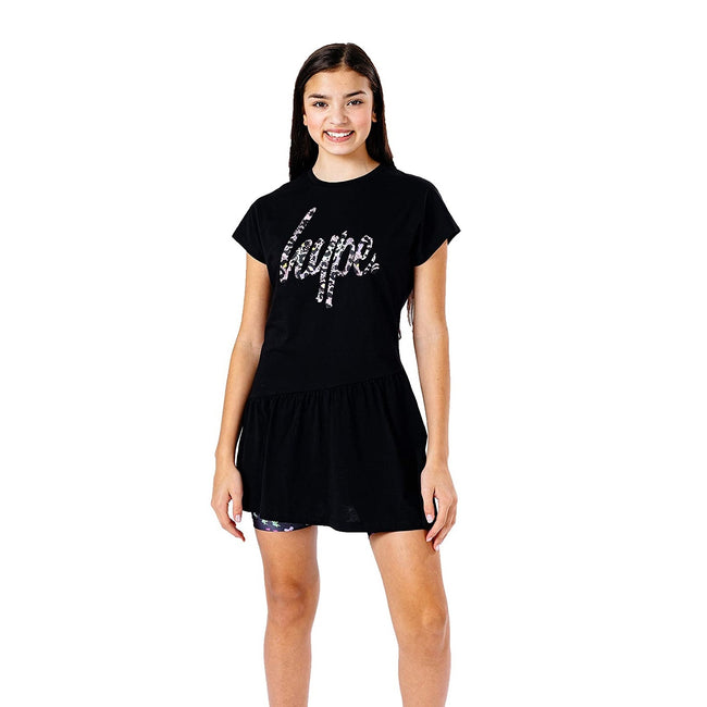 Black - Front - Hype Girls Chic Animal Script Dress