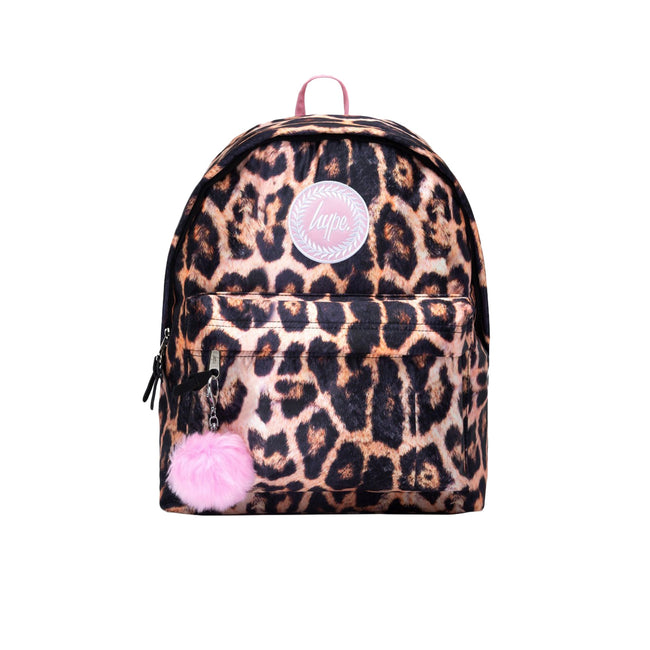 Peach-Black-Pink - Front - Hype Leopard Print Backpack