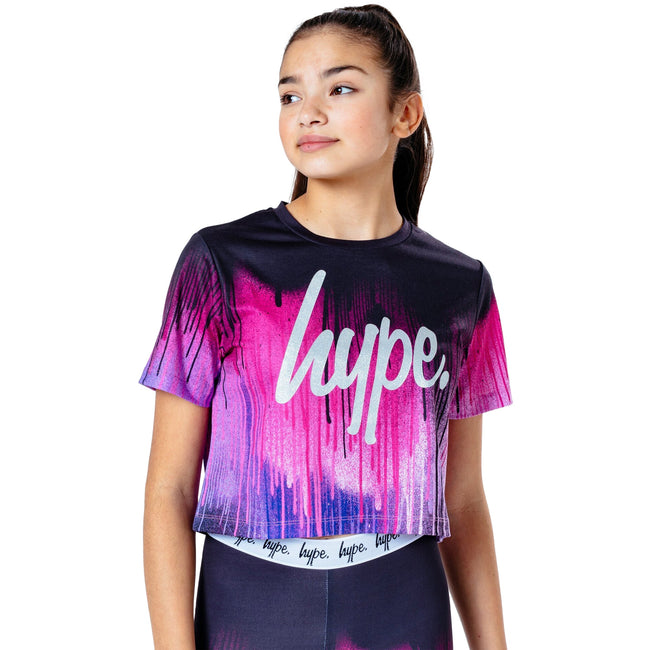 Pink - Front - Hype Childrens-Kids Drips Crop Top