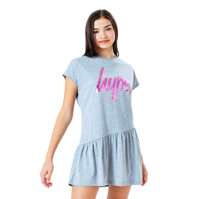 Gray-Pink - Front - Hype Girls Holo Script Frill Dress