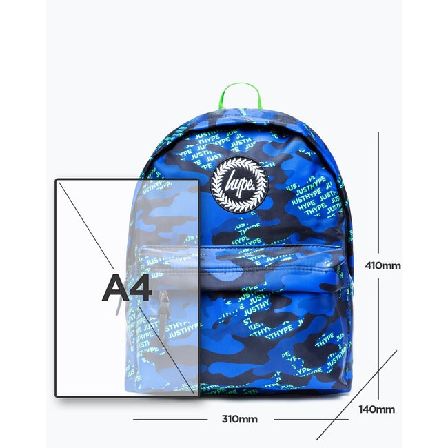 Blue-Black-Neon Green - Pack Shot - Hype Camo Logo Knapsack