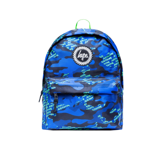 Blue-Black-Neon Green - Front - Hype Camo Logo Knapsack