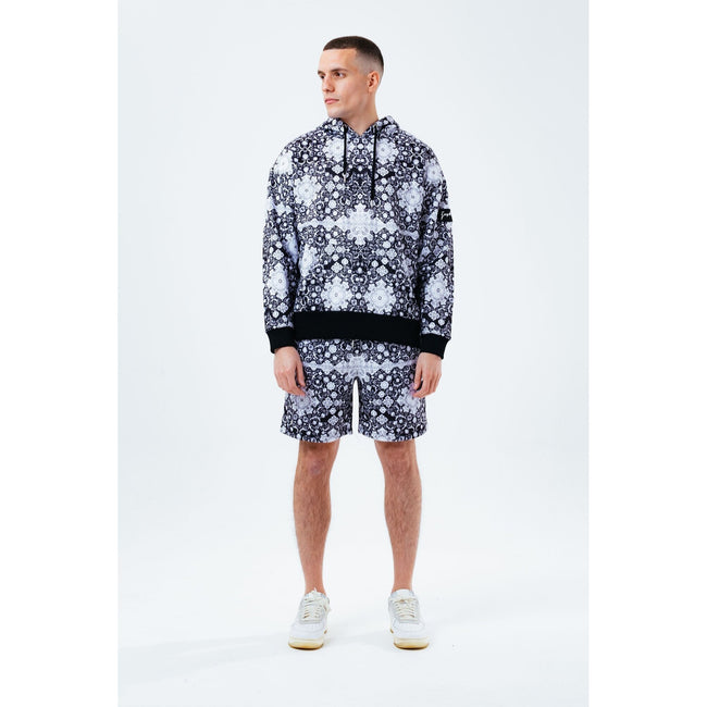 Black-White - Back - Hype Mens Mono Tile Oversized Pullover Hoodie