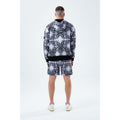 Black-White - Side - Hype Mens Mono Tile Oversized Pullover Hoodie