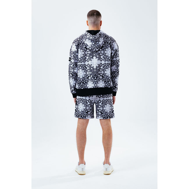 Black-White - Side - Hype Mens Mono Tile Oversized Pullover Hoodie