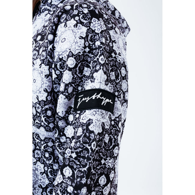 Black-White - Pack Shot - Hype Mens Mono Tile Oversized Pullover Hoodie