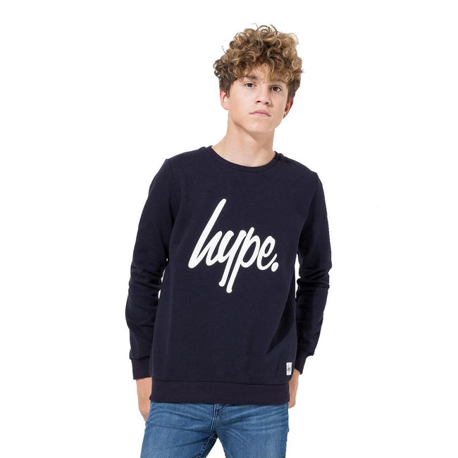 Navy - Front - Hype Childrens-Kids Script Crewneck