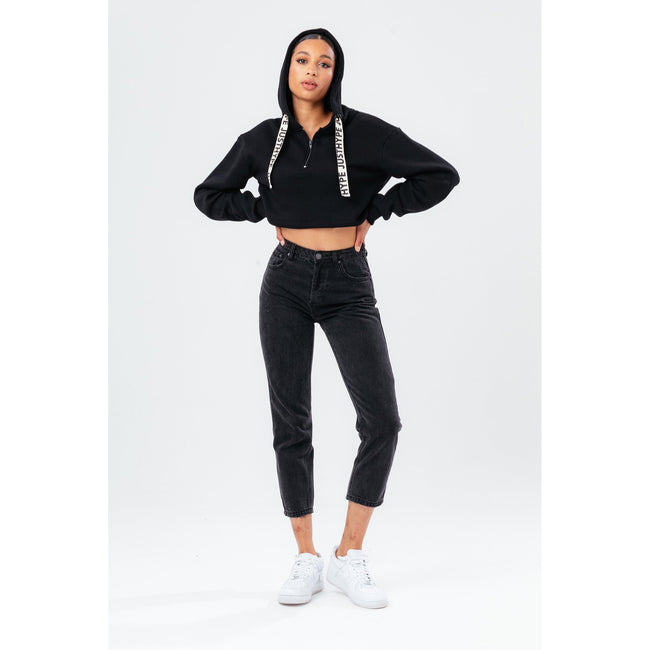 Black - Back - Hype Womens-Ladies Quarter Zip Pullover Hoodie