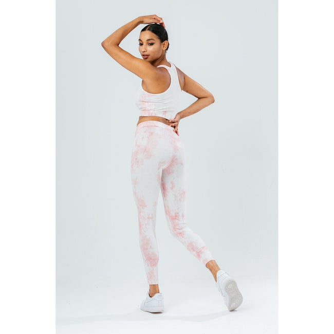 Peach-White - Side - Hype Womens-Ladies Dye Leggings