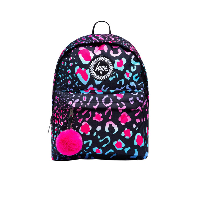 Black-Pink-Blue - Front - Hype Neon Leopard Knapsack