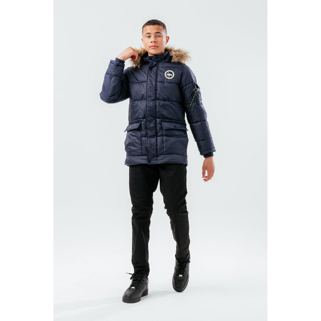 Navy - Back - Hype Childrens-Kids Explorer Crest Padded Jacket