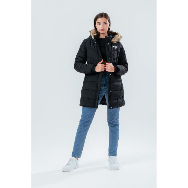 Black - Side - Hype Girls Fitted Parka