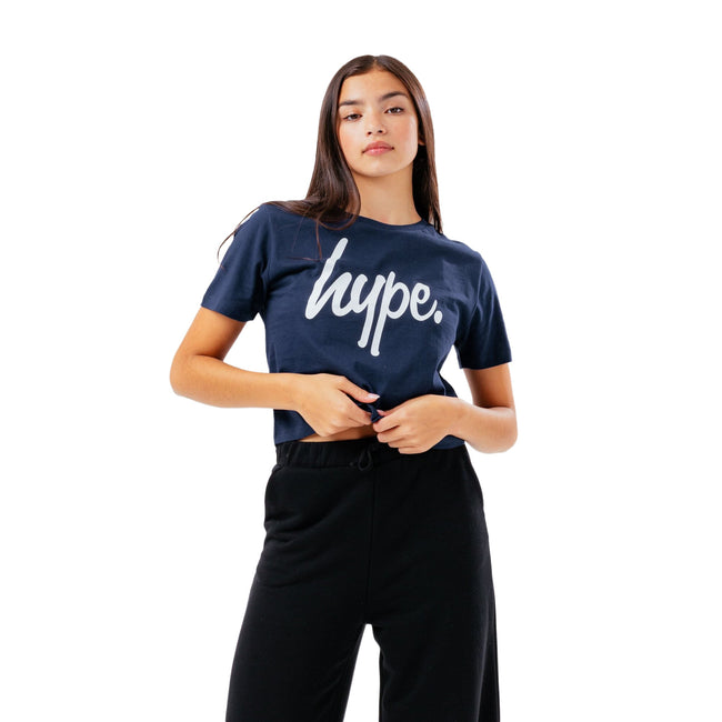 Navy - Front - Hype Girls Script Crop T-Shirt