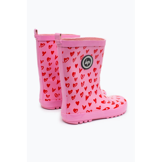 Pink-Red - Side - Hype Childrens-Kids Scribble Heart Galoshes