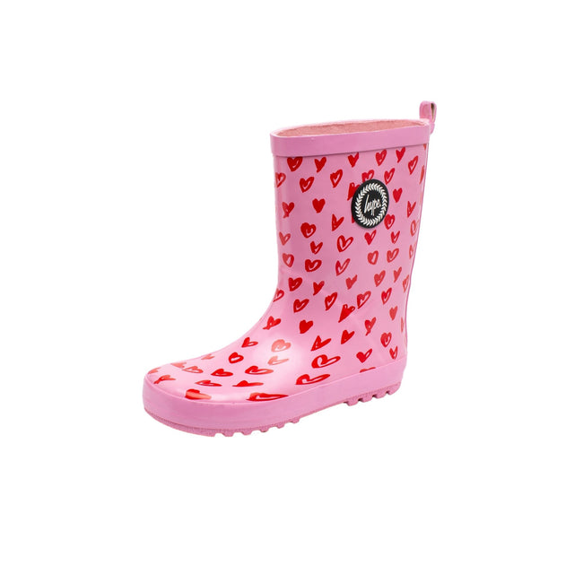 Pink-Red - Front - Hype Childrens-Kids Scribble Heart Galoshes