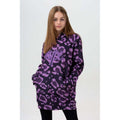 Purple - Back - Hype Girls Leopard Script Long Length Hoodie