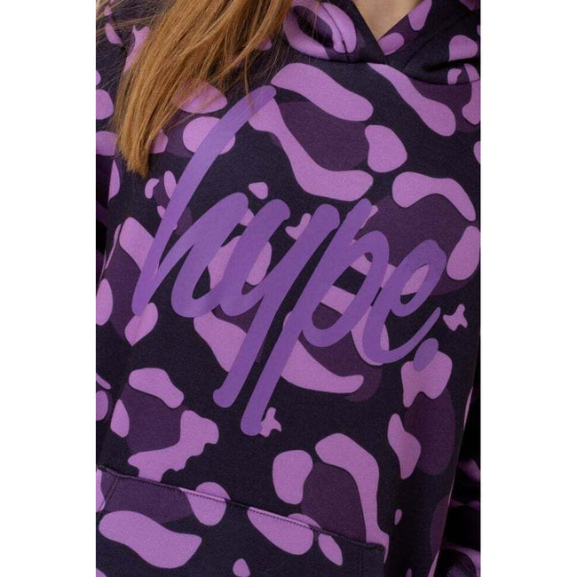 Purple - Lifestyle - Hype Girls Leopard Script Long Length Hoodie