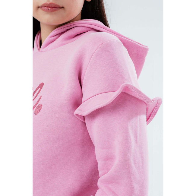 Pink - Side - Hype Childrens-Kids Sequin Ruffle Hoodie